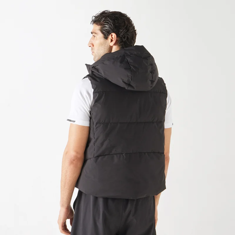 ADOT by Splash Solid Sleeveless Hooded Puffer Jacket with Pockets and Zip Closure