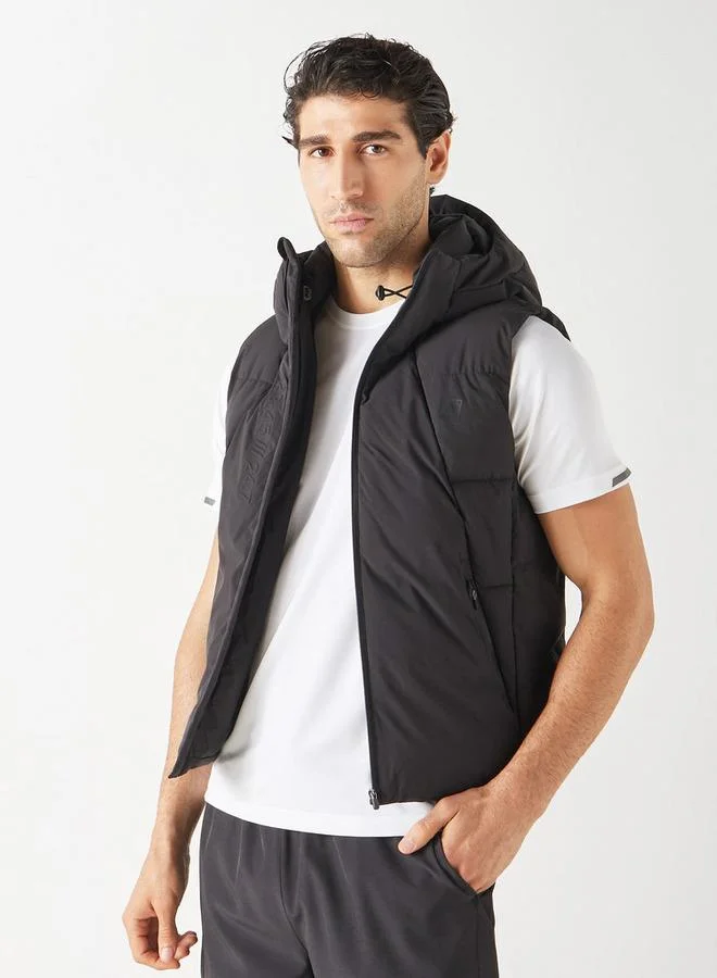 ADOT by Splash Solid Sleeveless Hooded Puffer Jacket with Pockets and Zip Closure
