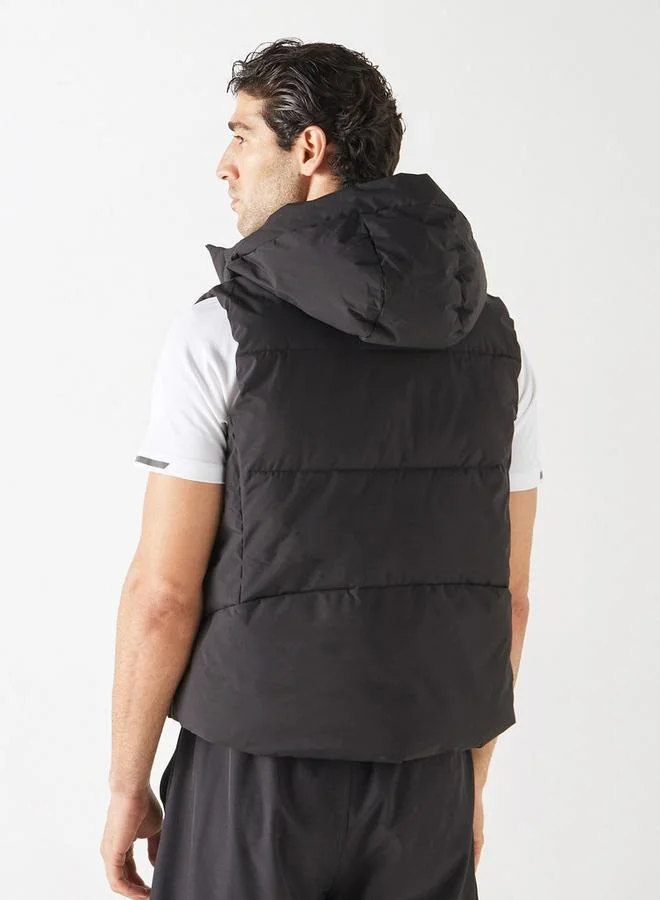 ADOT by Splash Solid Sleeveless Hooded Puffer Jacket with Pockets and Zip Closure