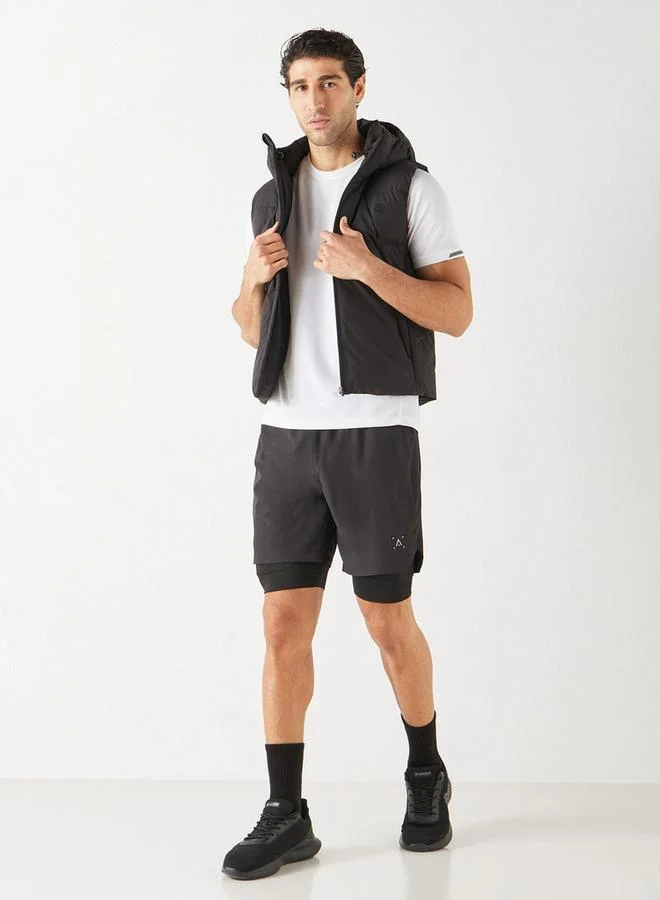 ADOT by Splash Solid Sleeveless Hooded Puffer Jacket with Pockets and Zip Closure