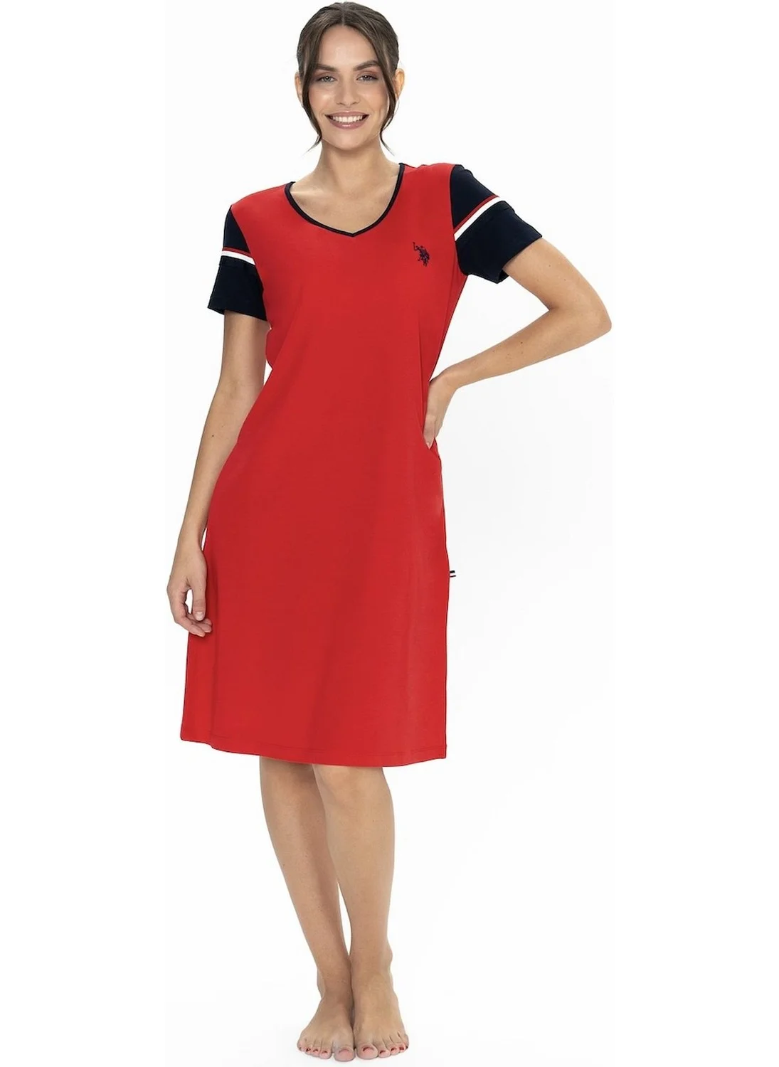 U.S. Polo Assn. 20009 Women's Short Sleeve V-Neck Casual Home Wear-Red