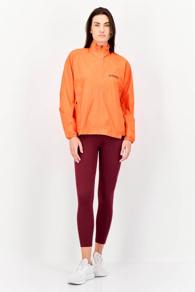 Adidas جاكيت رياضي نسائي بأكمام طويلة مناسب للجري، برتقالي - Image 4