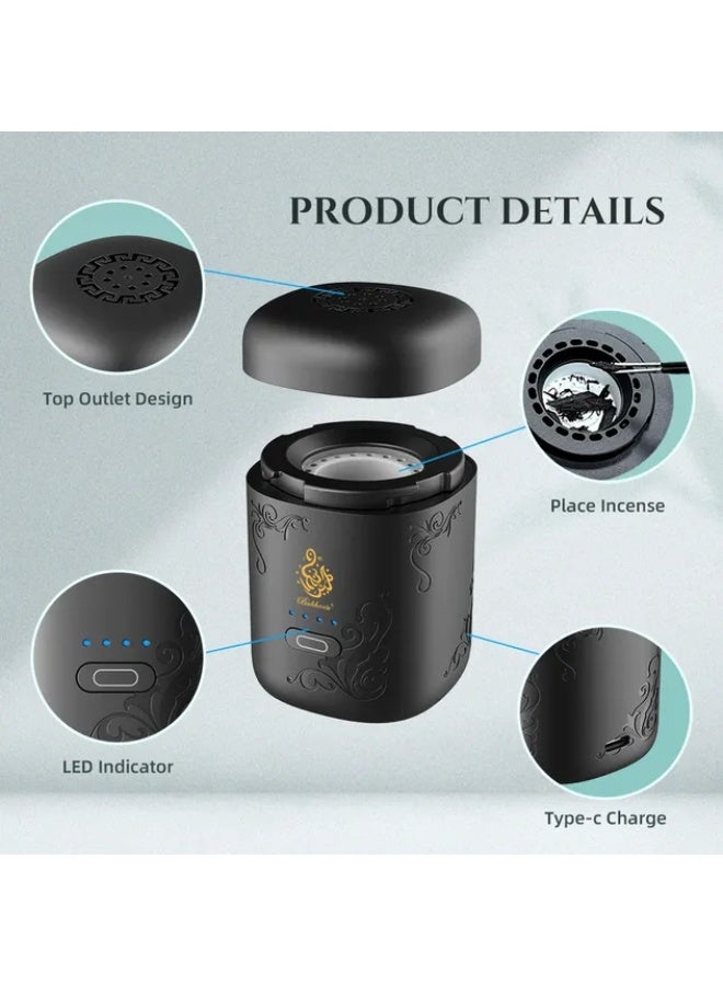 BORTONY Arabic Electric Incense Burner Oud Car Bakhoor Burner, Small Electronic Incense Burner with Battery Indicator Office Room Car - Image 4