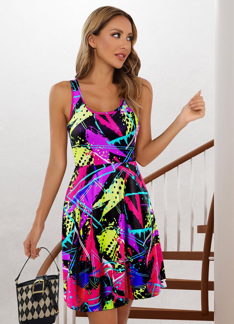 uideazone Women Sleeveless 80s 90s A Line Dress Pleated Midi Halter Dress for Party Beach Vacation - Image 2