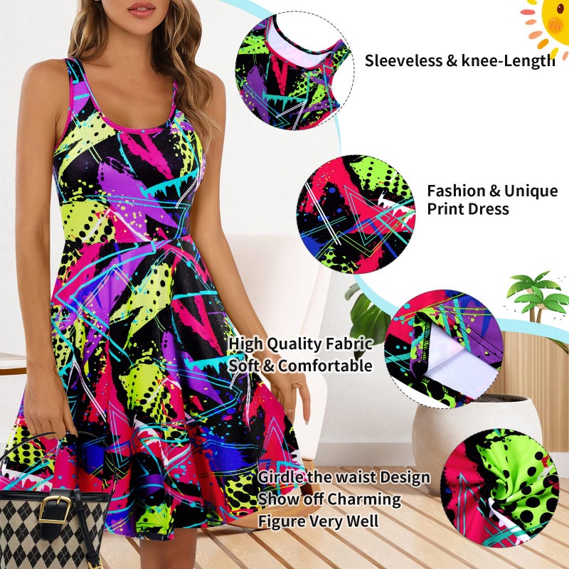 uideazone Women Sleeveless 80s 90s A Line Dress Pleated Midi Halter Dress for Party Beach Vacation - Image 5