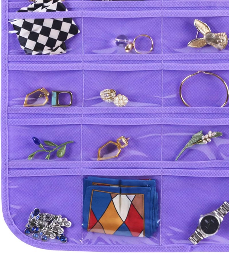 Bloss Hanging Jewelry Organizer, 80 Pockets Dual Sides Wall Jewelry Organizer Storage Dorm Room Essentials for Girls Necklace Organize And Earring Holder Hang on Closet/Door (Purple) - Image 2
