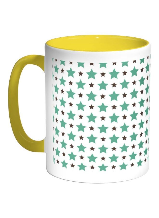 RYN Stars Printed Coffee Mug Yellow/White/Green 325ml 