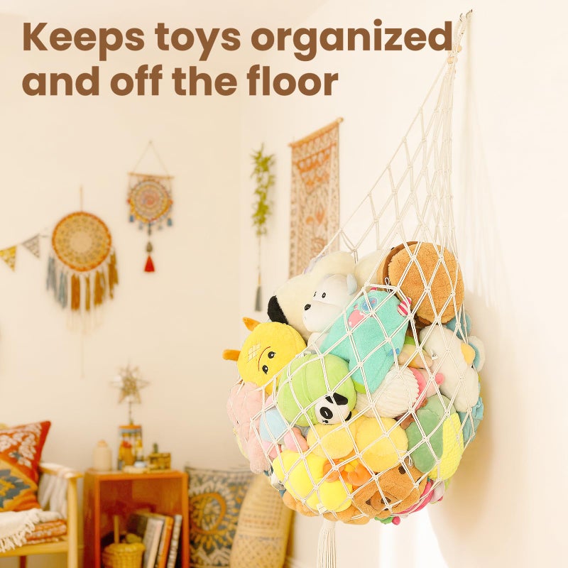 Poefditev Stuffed Animal Storage Hammock Plushie Net Large Stuffed Animal Net Corner for Kids' Wall Room Decor Hanging Toy Storage Plushie Net Organizer Holder Kids Baby Nursery Wall Bedroom Home Decor (1 Tier) - Image 4
