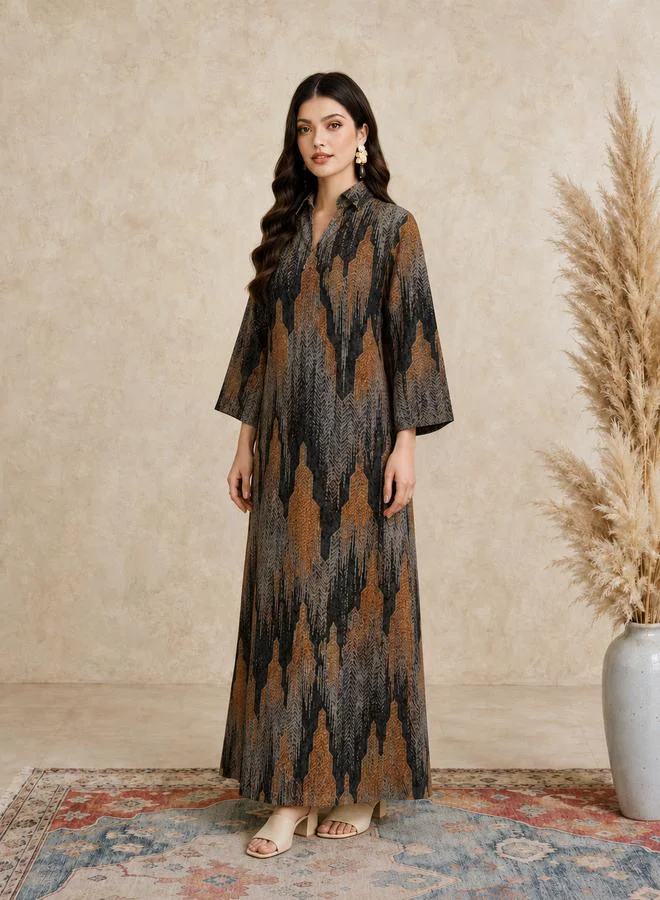 Take Two Copper All Over Print Open Collar Jalabiya