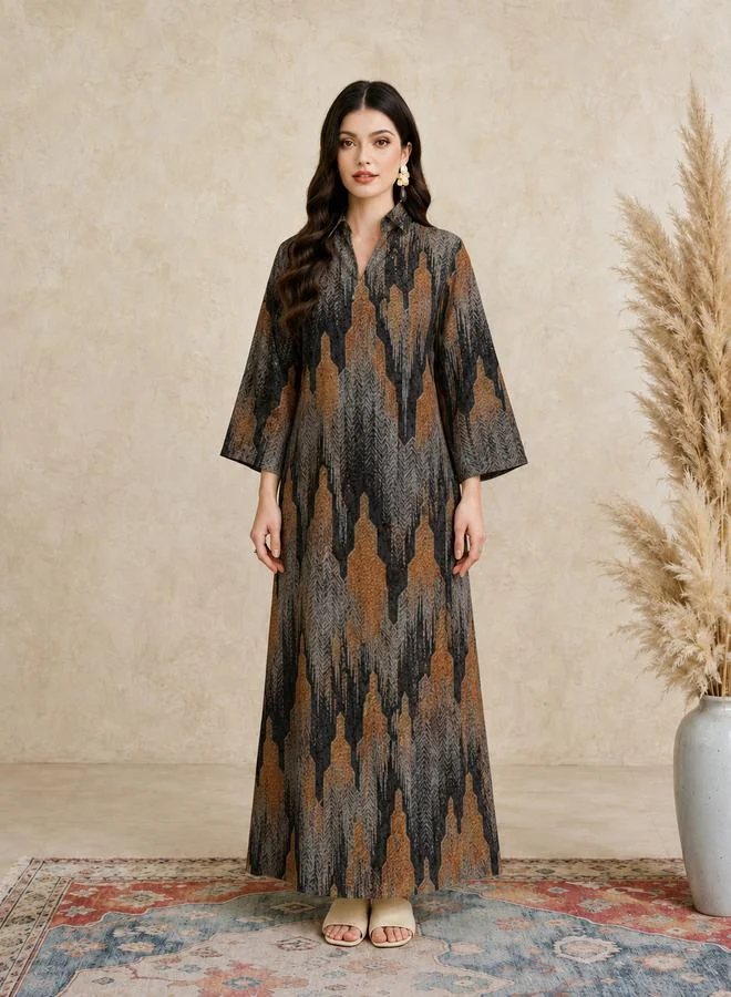 Take Two Copper All Over Print Open Collar Jalabiya