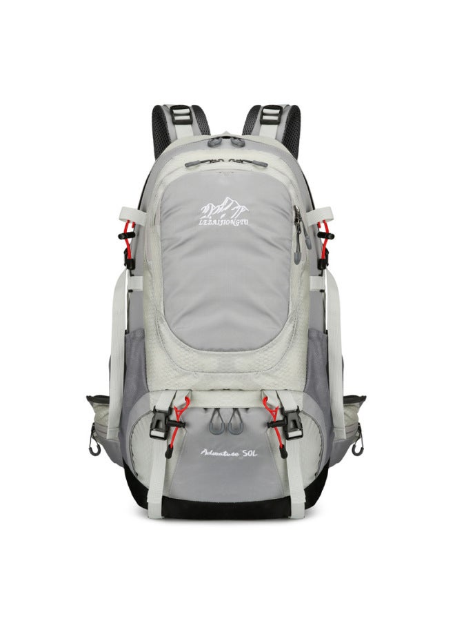 Generic Mountaineering Bag 50l Hiking Backpack Men's Outdoor Large Capacity Waterproof Travel Bag Suspended Backpack Professional Mountaineering Bag-Color:Light Gray-Capacity:50L  - Image 1