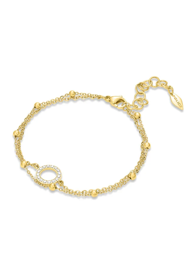 POLICE POLICE Ayara Bracelet - Twin-Chain Design, Gold-Plated Beads, Crystal-Embedded Halo Charm