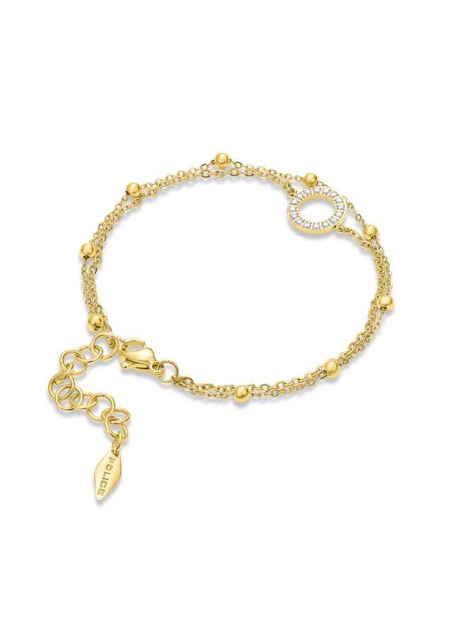 POLICE Ayara Bracelet for Women Gold Plated Beads Twin-Chain with Crystal-Embedded Halo Charm