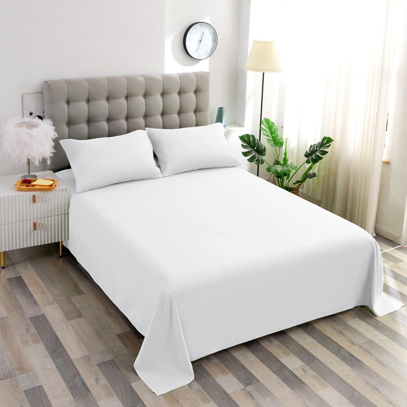 Ghooss 4 Piece Bed Sheet Set(Full,White)-1 Flat Sheet,1 Fitted Sheet and 2 Pillowcases,Microfiber Super Soft,Hypoallergenic,Machine Washable & Fade Resistant - Image 2