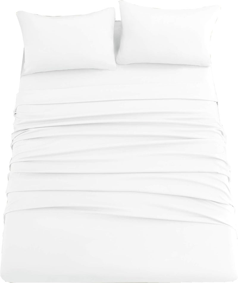 Ghooss 4 Piece Bed Sheet Set(Full,White)-1 Flat Sheet,1 Fitted Sheet and 2 Pillowcases,Microfiber Super Soft,Hypoallergenic,Machine Washable & Fade Resistant - Image 1