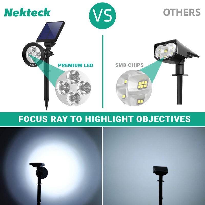 Nekteck نيكتك 4 حزمة أضواء شمسية، 2 في 1 أضواء شمسية خارجية قابلة للتعديل، إضاءة المناظر الطبيعية، استشعار ساطع ومظلم، تشغيل/إيقاف تلقائي للحديقة، الممر، الممر، الحديقة، الممر - Image 5