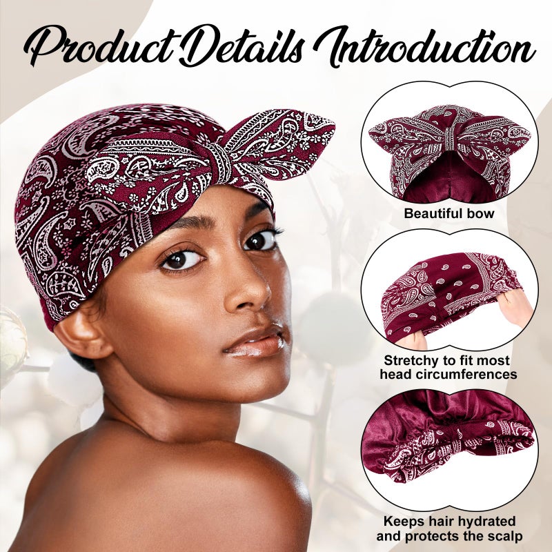 Funtery 4 Pcs Satin Sleeping Bonnet Turban for Women Chemo Satin Bonnet Caps Soft Hair Wrap Slouch Beanie, Shower Cap, Cancer (Mixed Color) - Image 4