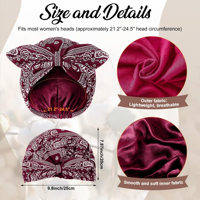 Funtery 4 Pcs Satin Sleeping Bonnet Turban for Women Chemo Satin Bonnet Caps Soft Hair Wrap Slouch Beanie, Shower Cap, Cancer (Mixed Color) - Image 3