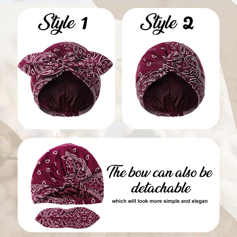 Funtery 4 Pcs Satin Sleeping Bonnet Turban for Women Chemo Satin Bonnet Caps Soft Hair Wrap Slouch Beanie, Shower Cap, Cancer (Mixed Color) - Image 5
