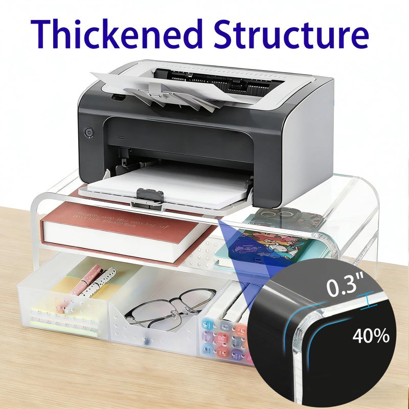 OPNICE Acrylic Clear Desk Organizers and Accessories, 2-Tier Computer Monitor Stand Riser with Drawer, Laptop Stand, Office Desk Accessories for Office Supplies, Transparent - Image 5