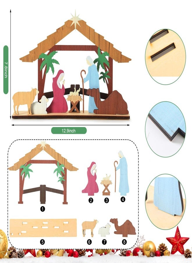Leinuosen Nativity Sets & Figures Scene Indoor Christmas Wooden Decorations Small Nativity Sets Centerpiece for Christmas Xmas Home Table Shelf(Classical Style) - Image 3