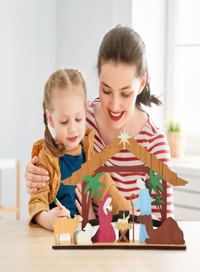 Leinuosen Nativity Sets & Figures Scene Indoor Christmas Wooden Decorations Small Nativity Sets Centerpiece for Christmas Xmas Home Table Shelf(Classical Style) - Image 5