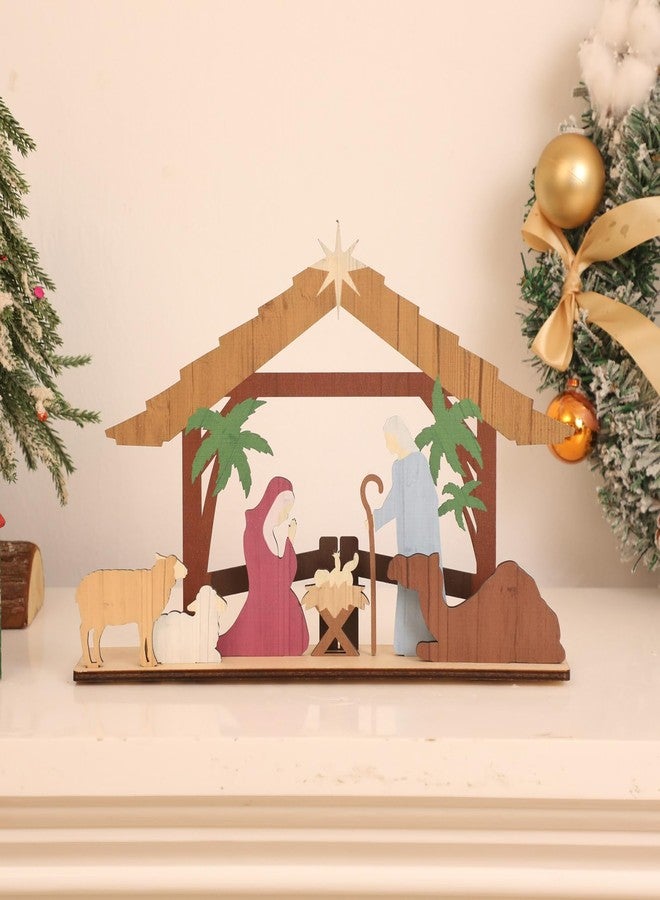 Leinuosen Nativity Sets & Figures Scene Indoor Christmas Wooden Decorations Small Nativity Sets Centerpiece for Christmas Xmas Home Table Shelf(Classical Style) - Image 4