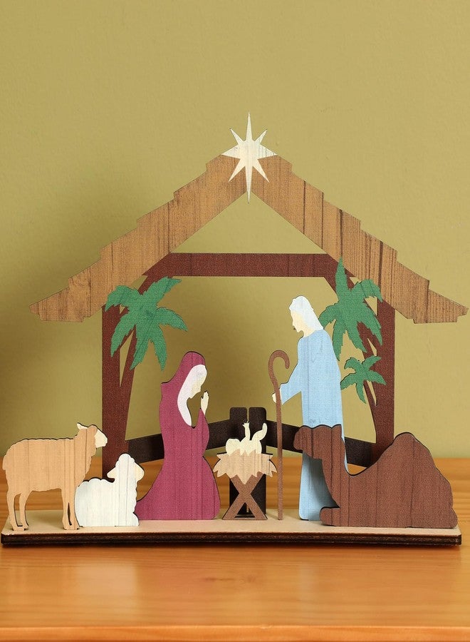 Leinuosen Nativity Sets & Figures Scene Indoor Christmas Wooden Decorations Small Nativity Sets Centerpiece for Christmas Xmas Home Table Shelf(Classical Style) - Image 1