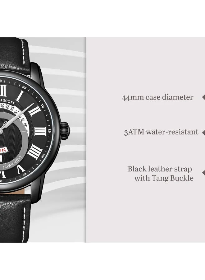 KENNETH SCOTT Men's Leather  Analog Watch K24020-BLBB - 44 mm