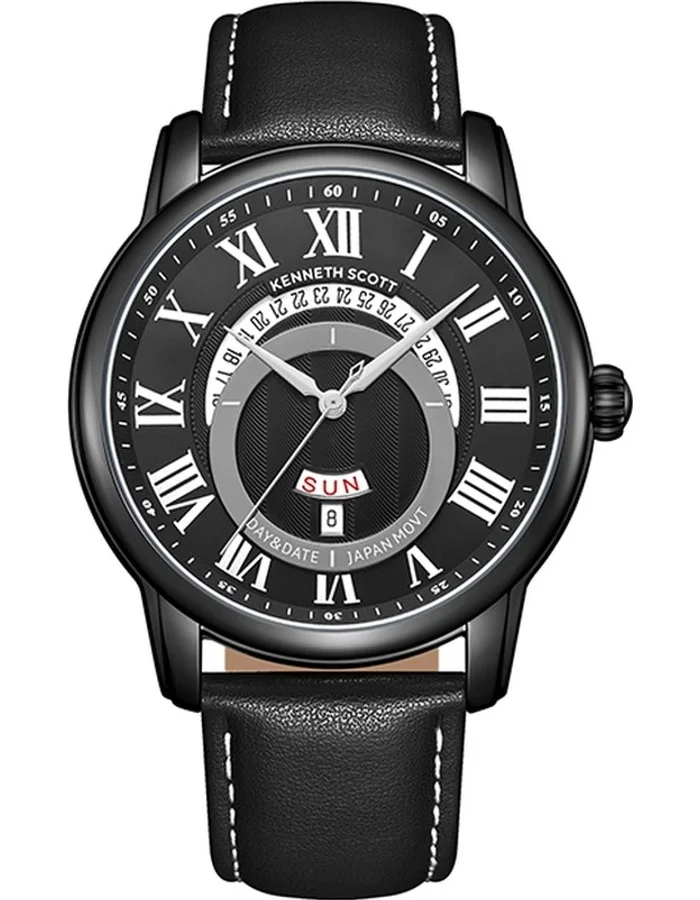 KENNETH SCOTT Men's Leather  Analog Watch K24020-BLBB - 44 mm