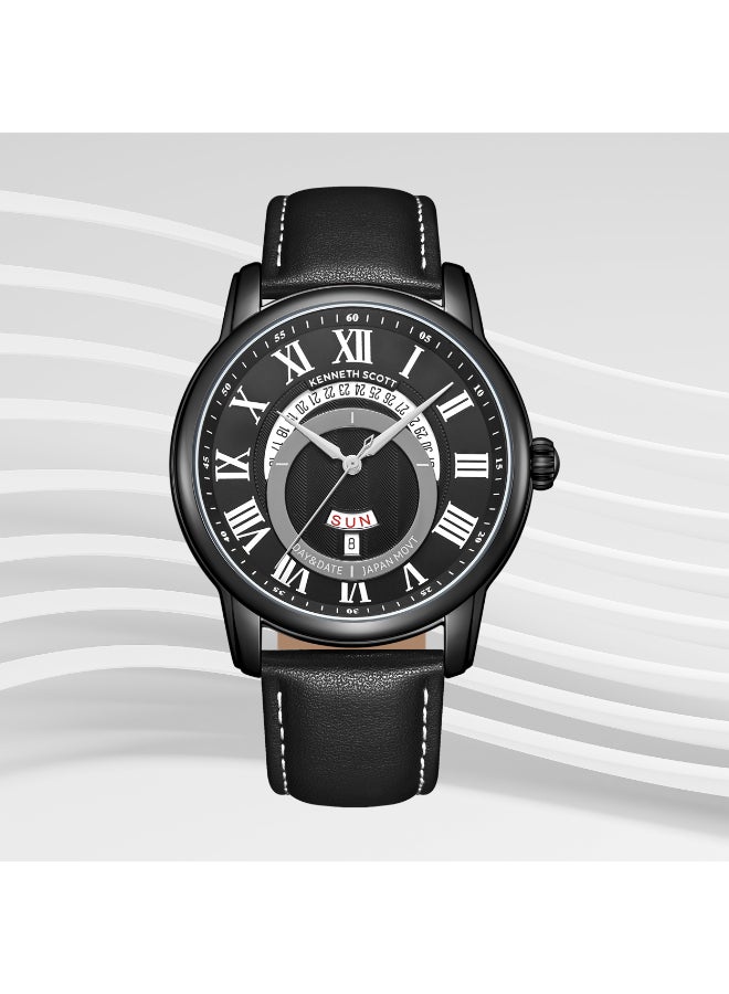 KENNETH SCOTT Men's Leather  Analog Watch K24020-BLBB - 44 mm  - Image 2