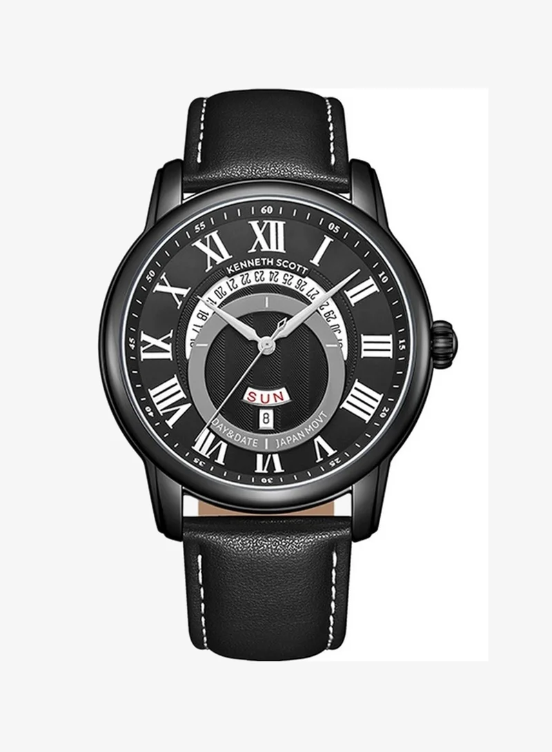 Kenneth Scott Men's Leather  Analog Watch K24020-BLBB - 44 mm