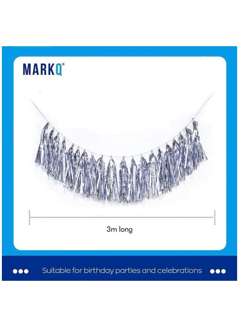 MARKQ Silver Foil Tassels Garland Banner Metallic Foil Hanging Garland For Bridal Shower Party Table Wall Backdrop Birthday Party Decorations and Supplies - Image 3