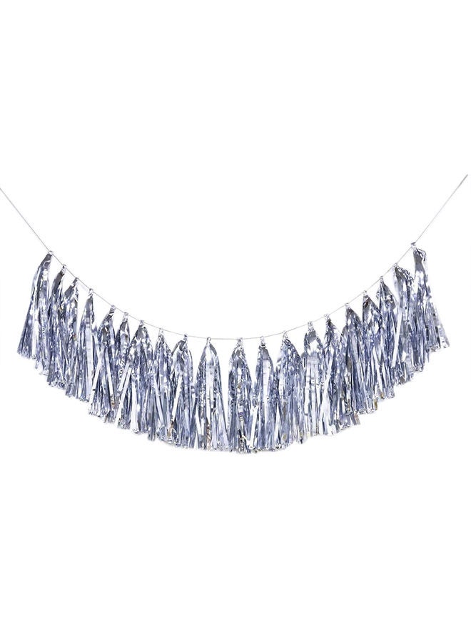MARKQ Silver Foil Tassels Garland Banner Metallic Foil Hanging Garland For Bridal Shower Party Table Wall Backdrop Birthday Party Decorations and Supplies - Image 1