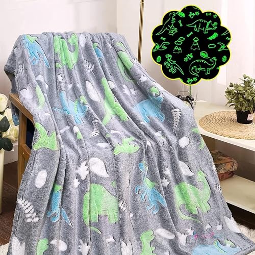 Butterthief Glow in The Dark Radium Blanket for Kids Super Soft & Warm Glowing Blanket for Toddler (100x150 cm, 0-8 Year) (Big Star Grey) - Image 1
