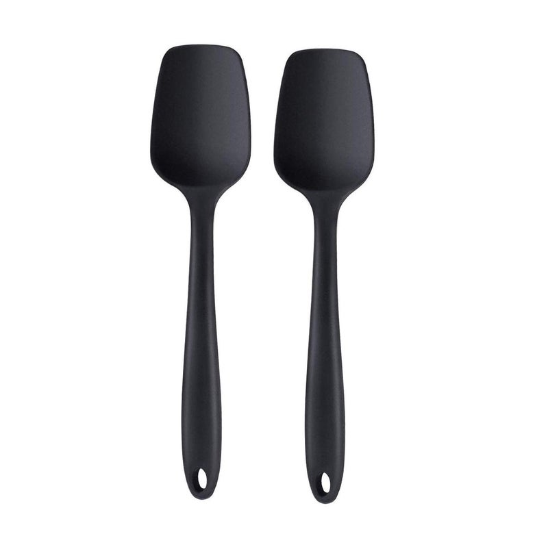 we3 Multi Purpose Heat Resistance Silicone Spatula Turner Non-Stick Silicone Kitchen Tools FDA Approved Piece of 2 Black|Spatula Spoon XL 27cm - Image 1