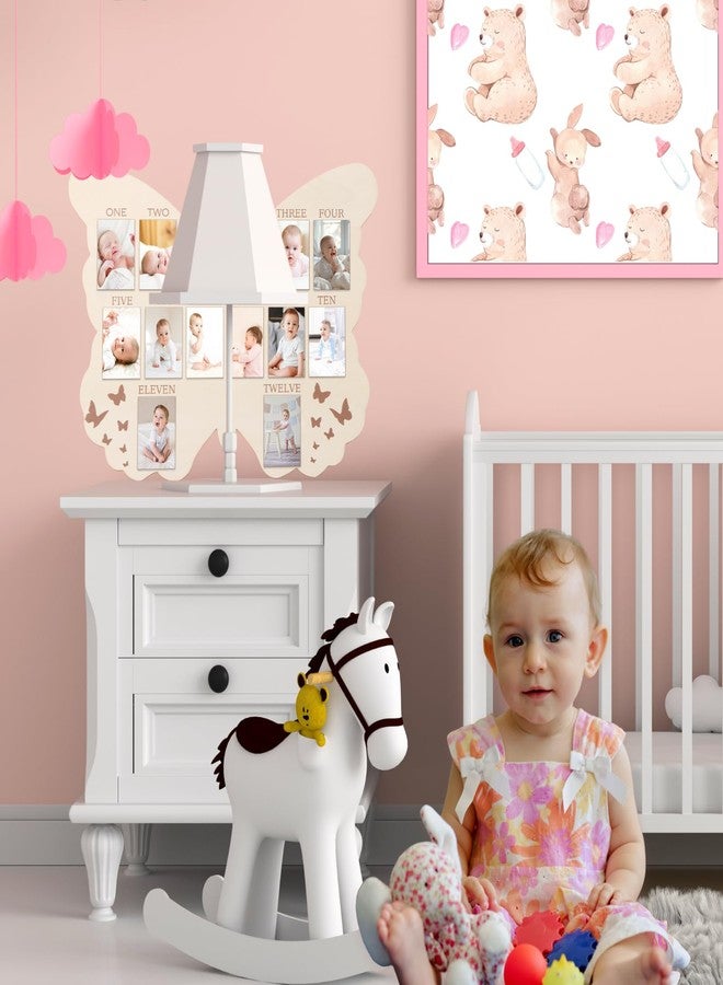 RANERVZ My First Year Photo Display Sign from 1-12 Months Butterfly Picture Frame for First Birthday Party Decorations Milestone Monthly Wooden Board for Baby One Birthday Nursery Decor Baby Keepsake Gift - Image 3