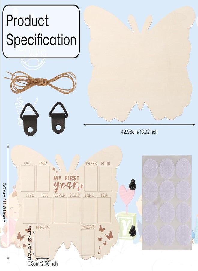 RANERVZ My First Year Photo Display Sign from 1-12 Months Butterfly Picture Frame for First Birthday Party Decorations Milestone Monthly Wooden Board for Baby One Birthday Nursery Decor Baby Keepsake Gift - Image 2