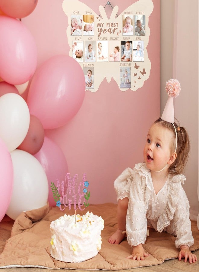 RANERVZ My First Year Photo Display Sign from 1-12 Months Butterfly Picture Frame for First Birthday Party Decorations Milestone Monthly Wooden Board for Baby One Birthday Nursery Decor Baby Keepsake Gift - Image 4