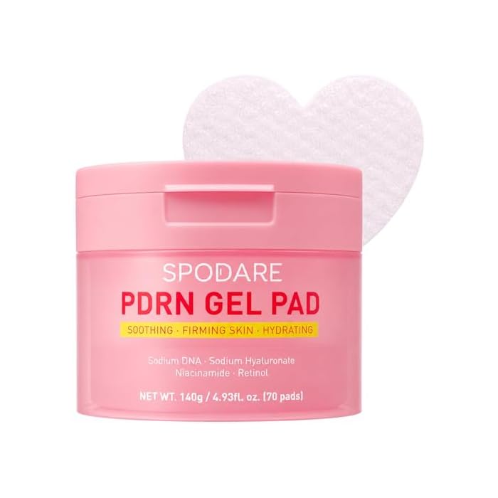 SPODARE Toner Pads Salmon DNA PDRN Collagen Jelly Pad, Heart Shape Gel Toner Pad with Collagen & Niacinamide for Soothing, Firming, Uneven Skin Tone - 70 Pads (1 Pack)