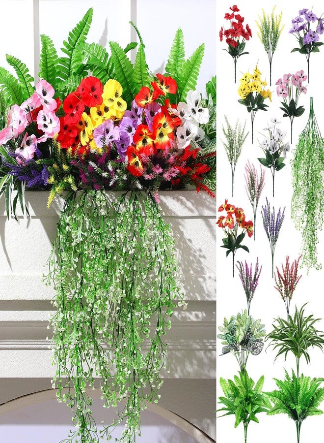Daifunli 24 Pcs Artificial Plants for Outdoor, Fake Flowers Greenery UV Resistant Faux Plant Stems Shrubs Hanging Porch Patio Garden Window Box Home Wedding Summer Spring Decor(Mix Color) - Image 1