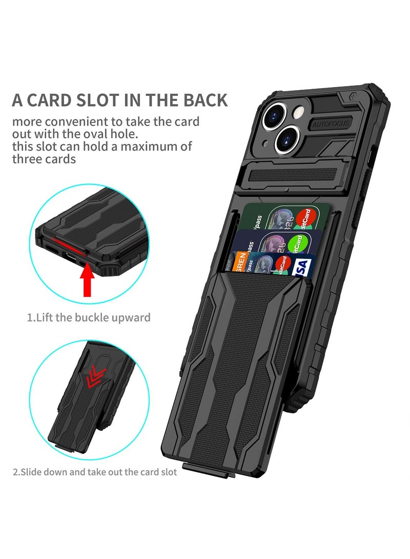 iPhone 14 Plus Case Cover with wallet Slider Credit Card holder Slot [3-4 cards] Kickstand and Cmaera Len Protector Anti-scratch Anti-fingerprint Full Body Back Cover Phone Accessories  - Image 2