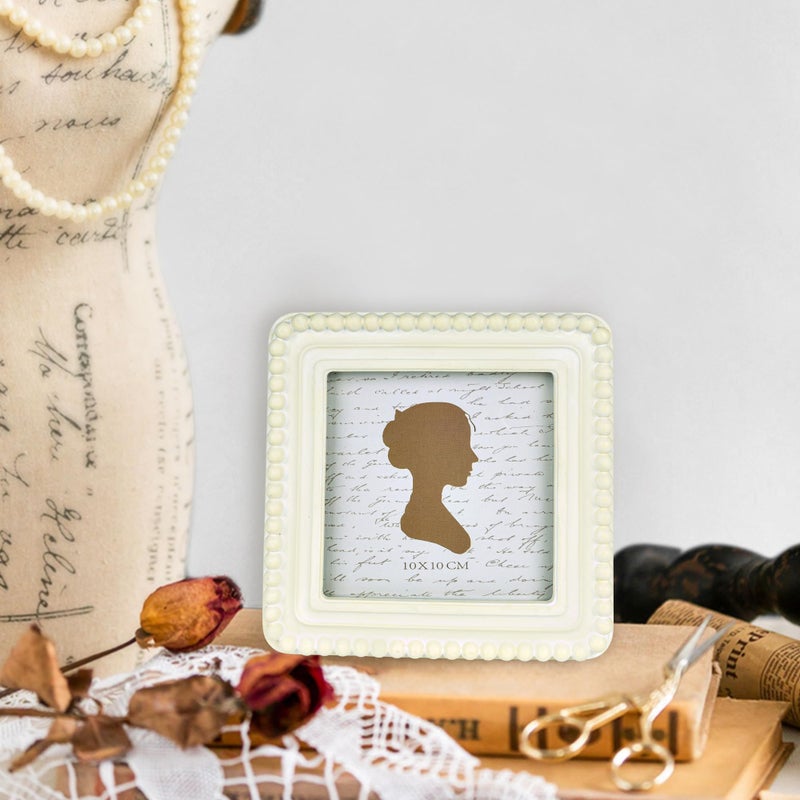 Sunlit Boho Vintage Picture Frame 4x4 Inch with Beaded Border, Luxury Antique Square Photo Frames with Glass Front, Photo Display, Tabletop Wall Hanging, Gift Idea, Distressed White - Image 4