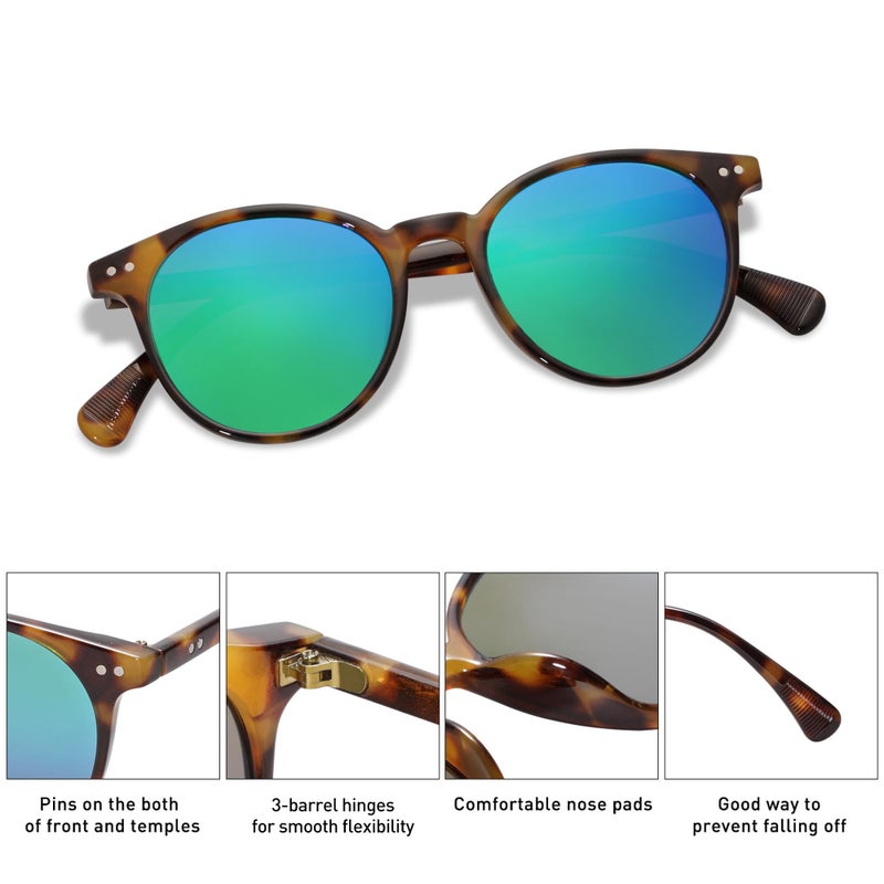 SOJOS Small Round Classic Polarized Sunglasses for Women Men Vintage Style UV400 Lens SJ2113, Brown/Blue - Image 4
