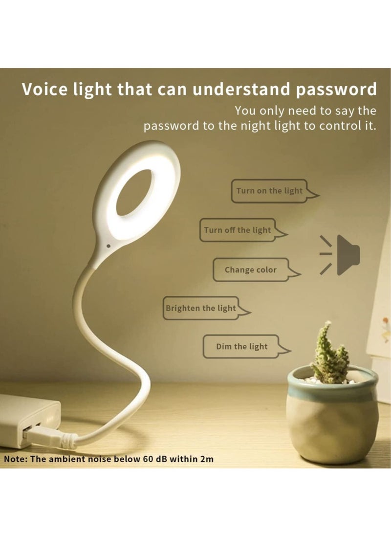 Smart LED Desk Lamp Portable Voice Operated Night Light Folding USB Table Lamp Super Bright Ring Light 3 Mode Eye Protection Desk Lamp Voice Control USB LED Lamp for Study Office