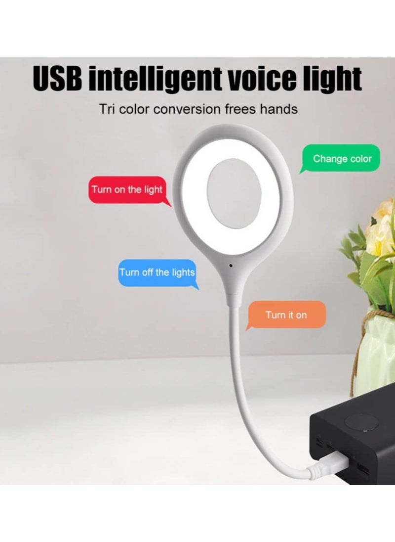 Smart LED Desk Lamp Portable Voice Operated Night Light Folding USB Table Lamp Super Bright Ring Light 3 Mode Eye Protection Desk Lamp Voice Control USB LED Lamp for Study Office