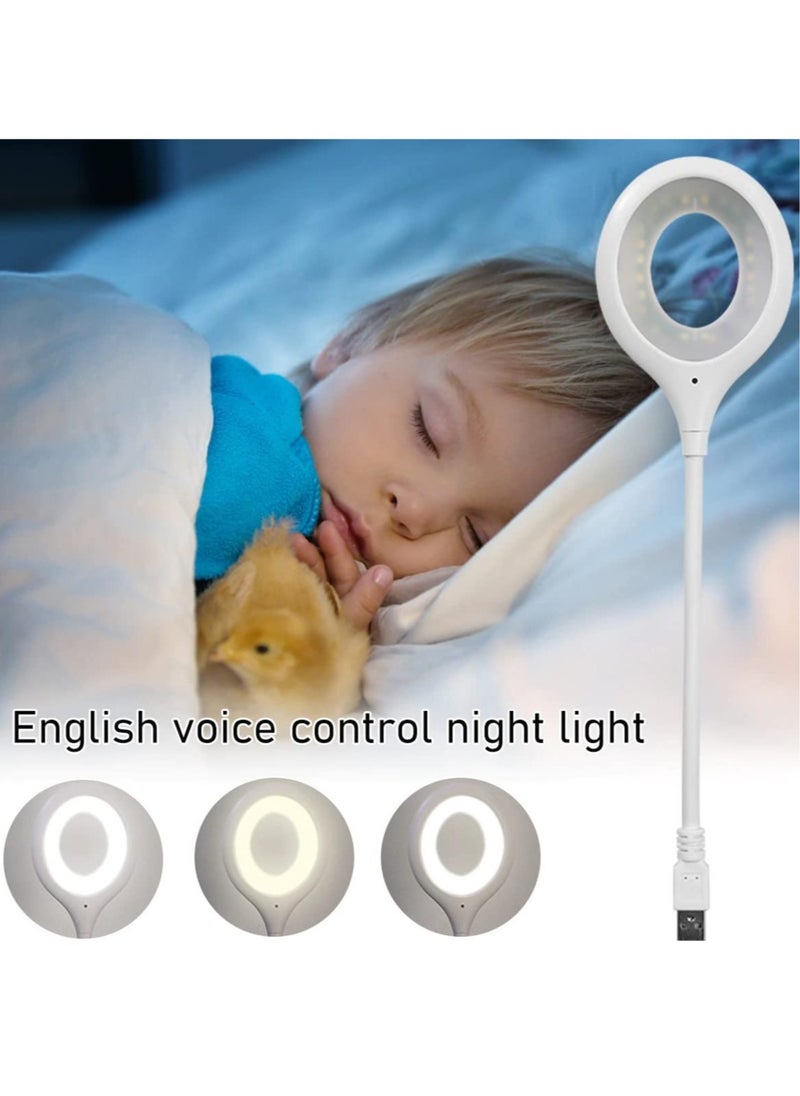 Smart LED Desk Lamp Portable Voice Operated Night Light Folding USB Table Lamp Super Bright Ring Light 3 Mode Eye Protection Desk Lamp Voice Control USB LED Lamp for Study Office