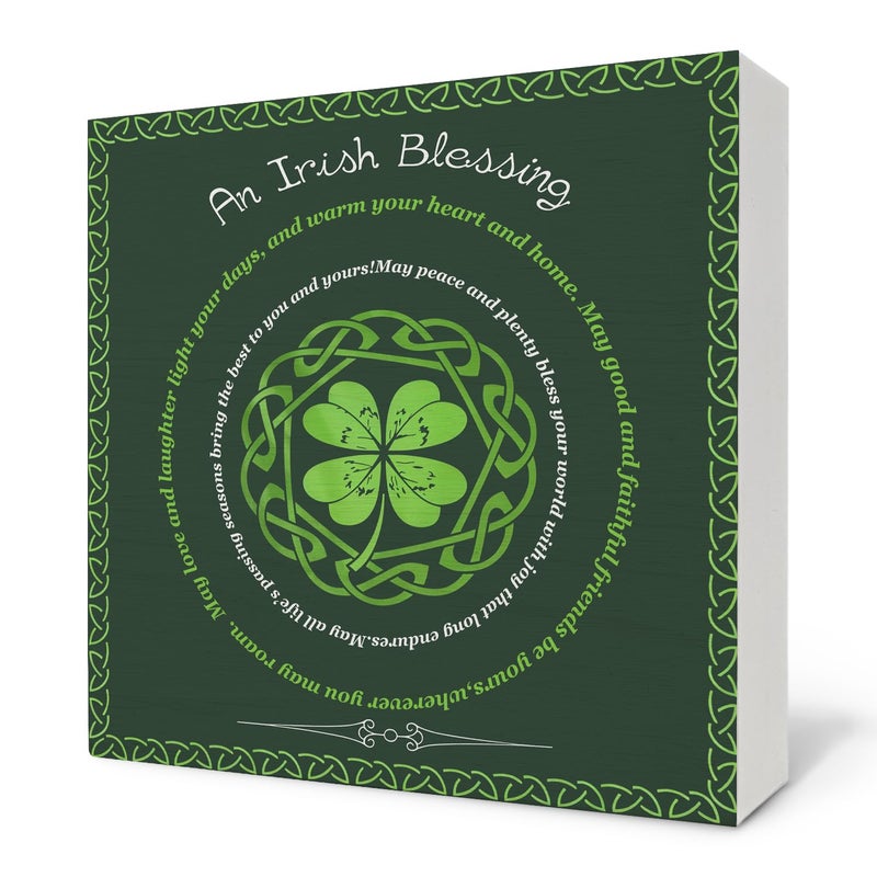 Nvotell Irish Blessing Sign  St Patrick's Day Decorations Wooden Box Sign  Four Leaf Clover Decorations  Irish Blessing Decor Wood Block Signs for Home Office Desk Table Shelf Decor  5x5 Inch - Image 1