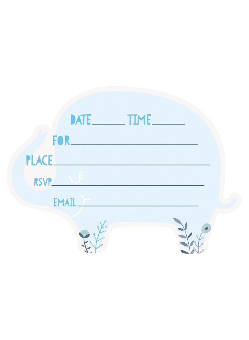 يونيك بطاقات دعوة لحفل استقبال مولود جديد على شكل فيل، أزرق ورمادي، 14 سم، عبوة من 8 قطع - Image 2