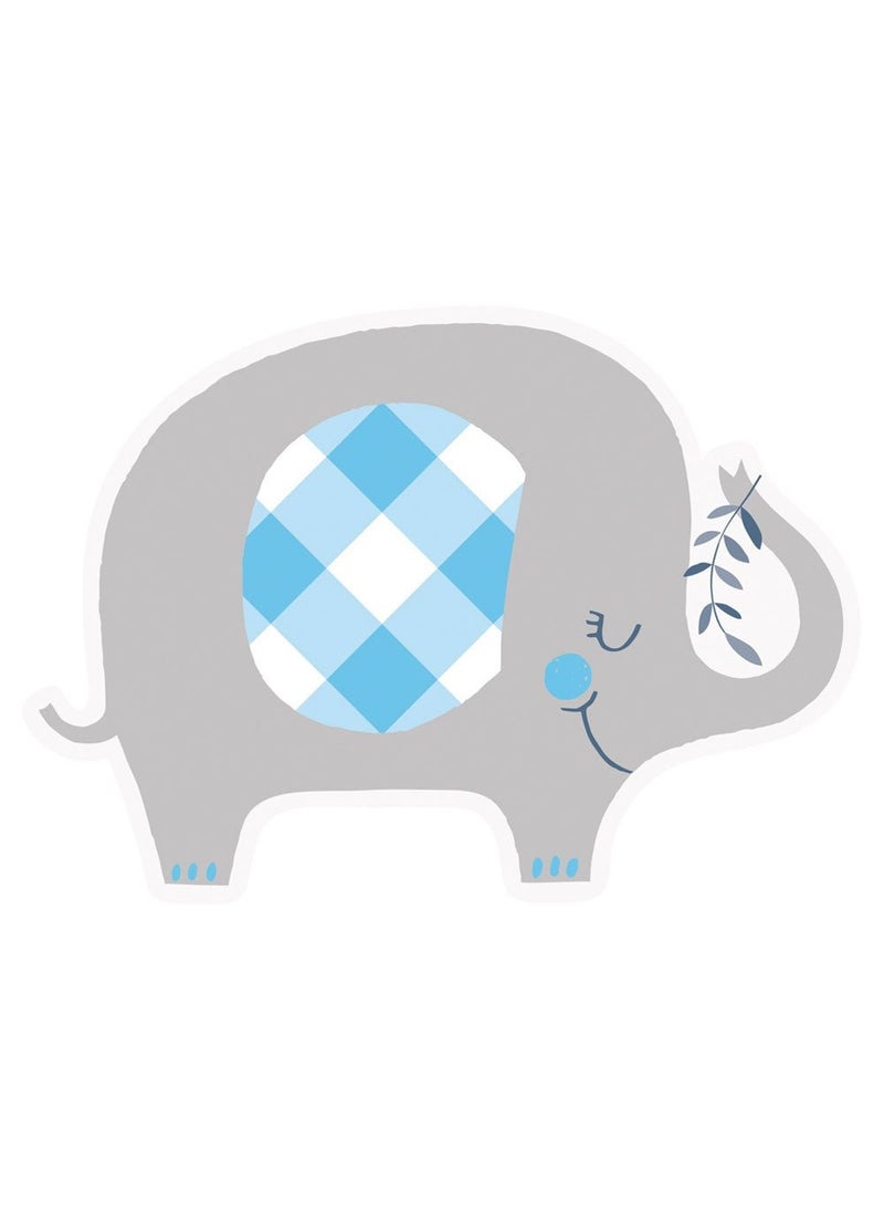 يونيك بطاقات دعوة لحفل استقبال مولود جديد على شكل فيل، أزرق ورمادي، 14 سم، عبوة من 8 قطع - Image 1